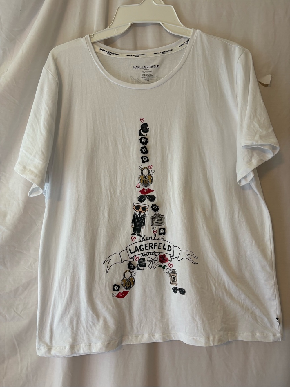 Karl Lagerfeld White Short-Sleeve Tee with Eiffel Tower Icon Motif